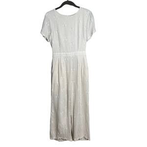 Mod Ref Women Short Sleeve Gauze Cotton Jumpsuit Floral Beige Cottagecore Small